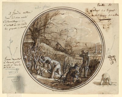 Design til en malet porcelænsplade, skæring og arbejde i vingården af Jean Charles Develly
