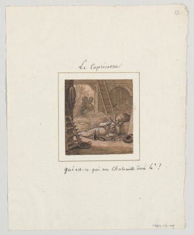 Design til en malet porcelænstallerken, Le Capricorne (Capricorn) fra le Zodiac Travesti (The Farcical Zodiac) Service af Jean Charles Develly
