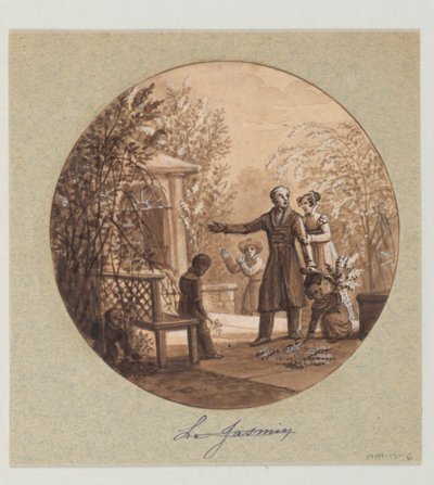 Design til en malet porcelænstallerken, Le Jasmin (Jasmin) fra Service de la Culture des Fleurs (Cultivation of Flowers Service) af Jean Charles Develly