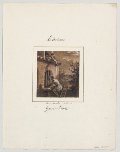 Design til en malet porcelænstallerken, Le Verseau (Aquarius) fra tjenesten Le Zodiaque Travesti (The Farcical Zodiac) af Jean Charles Develly
