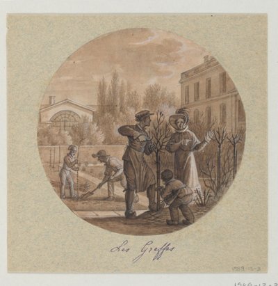 Design til en malet porcelænstallerken, Les Greffes (Grafts) fra Service de la Culture des Fleurs (Flower Cultivation Service) af Jean Charles Develly