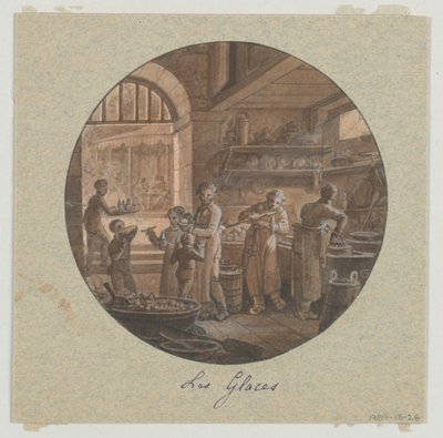 Design til et malet porcelænsserveringskar, Les Glaces (is) fra Service des Objets de Dessert (Dessertservice) af Jean Charles Develly