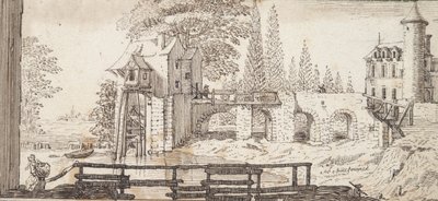 Rustik Scene med Mølle og Dam af Jean Chaufourier