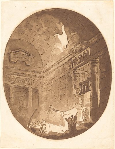 Interiør af en romersk villa af Jean Claude Richard, Abbé de Saint Non after Hubert Robert
