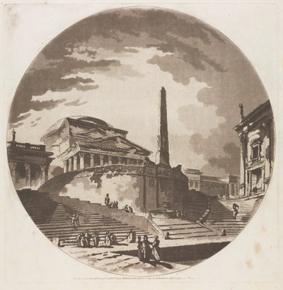Udsigt over Rotunden med trapper på Tiberen, 1766. af Jean Claude Richard de Saint Non
