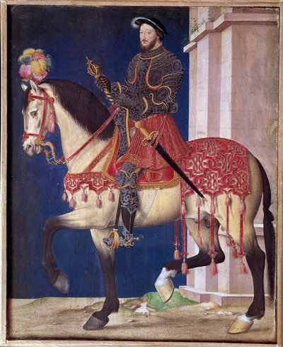 Rytterportræt af Francois I (1494-1547). Maleri af Jean Clouets skole (1475/1485-1540) af Jean Clouet