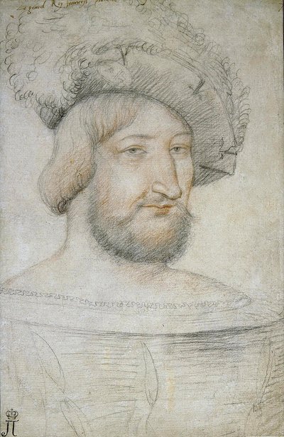 Portræt af Frans I (1494-1547), konge af Frankrig par Clouet, Jean (ca. 1485-1541). Sort kridt og sangvin på papir, størrelse: 29,3x19,1, første halvdel af 1500-tallet, State Hermitage, St. Petersburg af Jean Clouet