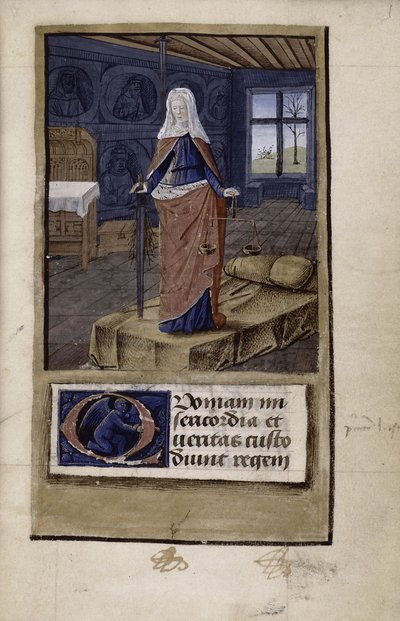 Allegory of Justice fra John of Wales Breviloquium om de gamle fyrsters og filosoffers dyder, 1475-1499 af Jean Colombe