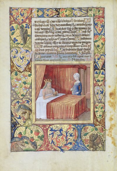 Fru Lat. Q.v.I.126 f.37v En konge liggende i sengen, fra 