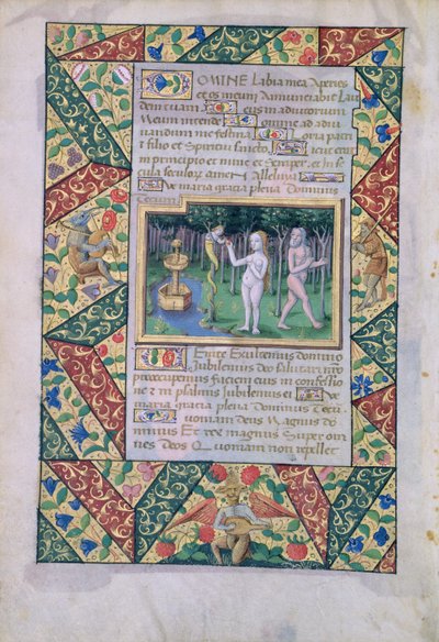 Fru Lat. Q.v.I.126 fol.12v Fristelsen i Edens Have, fra Louis d