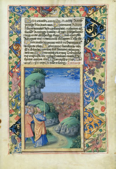 Ms. Lat. Q.v.I.126 fol.26 Moses og israelitterne så egypterne drukne i havet, fra Louis dOrleans