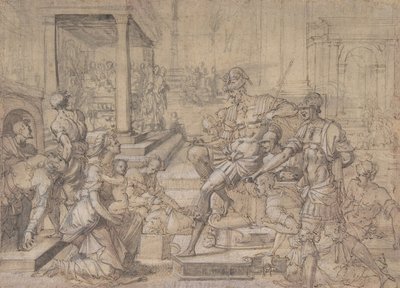 Amya anmoder Faustus om forældremyndigheden over Saint Mamas, ca.1543. af Jean Cousin