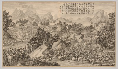 Battle at Heshi Kuluke: fra Battle Scenes of the Quelling of Rebelling in the Western Regions, with Imperial Poems af Jean Damascene Sallusti