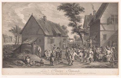 Dansende mennesker foran en kro Les Plaisirs Flamands af Jean Daullé