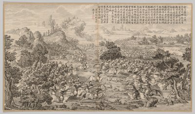 Sejr ved Heluo Heshi: fra Battle Scenes of the Quelling of Rebellions..., ca. 1765-1774. af Jean Denis Attiret