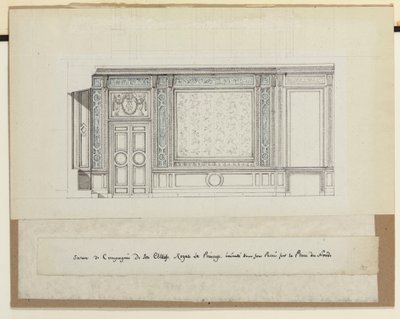Design til vægdekorationer til Salon de Compagnie (blyant, pen & blæk og vask på papir) af Jean Desmosthene (attr. to) Dugourc