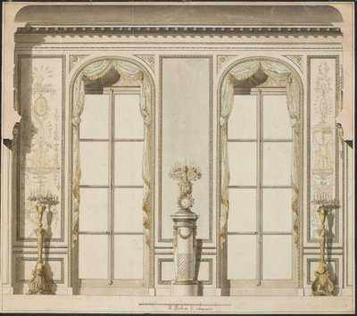 Arkitektonisk projekt for Grande Galerie på Hotel de Madame de Mazarin i Paris (pen & blæk og w/c på papir) af Jean Desmosthene Dugourc
