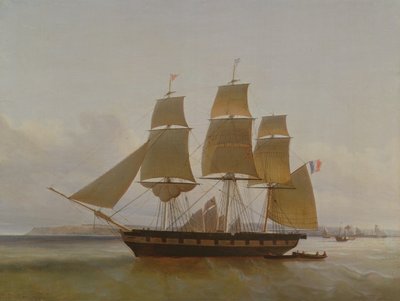 Tremastet båd i havnen i Le Havre, 1846 af Jean Dominique Drouin