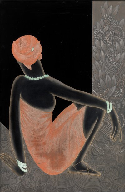 Afrikansk kvinde, 1928-30 (lakeret træ, oxideret kobber) af Jean Dunand