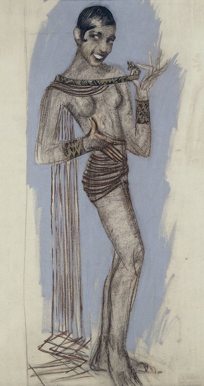 Josephine Baker - En maquette til et vigtigt lakpanel, ca. 1927 (blyant på papir) af Jean Dunand