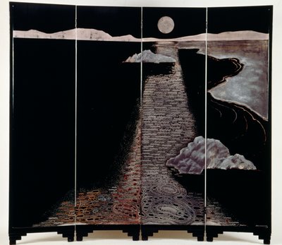 Månelys (Claire De Lune), skærm med fire paneler, 20. (lakeret sølv) af Jean Dunand