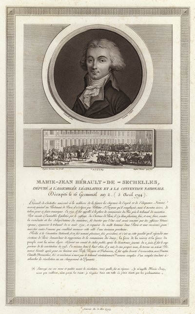 Portræt af Marie-Jean Herault de Sechelles af Jean Duplessi Bertaux