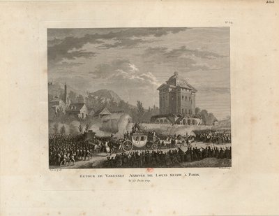 Tilbage fra Varennes, Louis Capets ankomst til Paris, 1802. af Jean Duplessis Bertaux