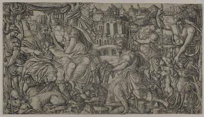 En konge og Diana modtager jægere af Jean Duvet