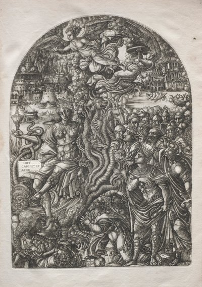 Apokalypsen: Skøgen Babylon, siddende på det syvhovedede udyr, 1546-1556. af Jean Duvet