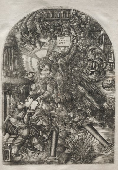 Apokalypsen: Englen giver Johannes bogen at spise, 1546-1556. af Jean Duvet