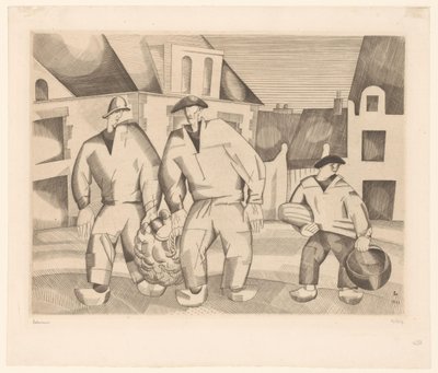 Tre sømænd i en gade Les trois marins af Jean Emile Laboureur (signed by artist)