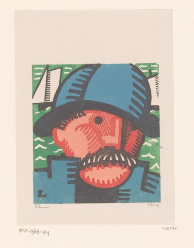 Hoved af en fisker med overskæg gammel uheld af Jean Emile Laboureur (signed by artist)