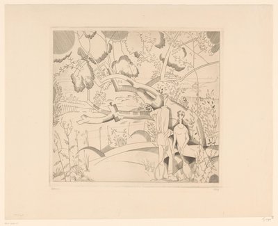 Hvilende tennisspillere ved pæretræ Le vieux poirier af Jean Emile Laboureur (signed by artist)