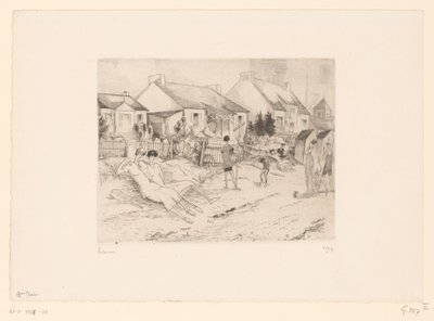Tennisspillere hviler på stranden La petite plage (titel på objekt) af Jean Emile Laboureur (signed by artist)