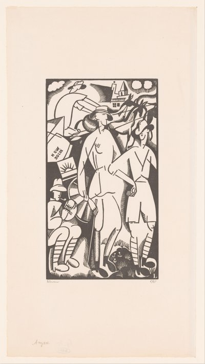 Fire soldater i et landskab Anzacs af Jean Emile Laboureur (signed by artist)