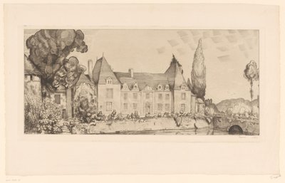 Udsigt over et slot på vandet Vue du château de Villaines af Jean Emile Laboureur (signed by artist)