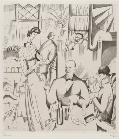 Middag på Bisto (Le diner chez le bistrot), 1923 (gravering på vævet papir) af Jean Emile Laboureur