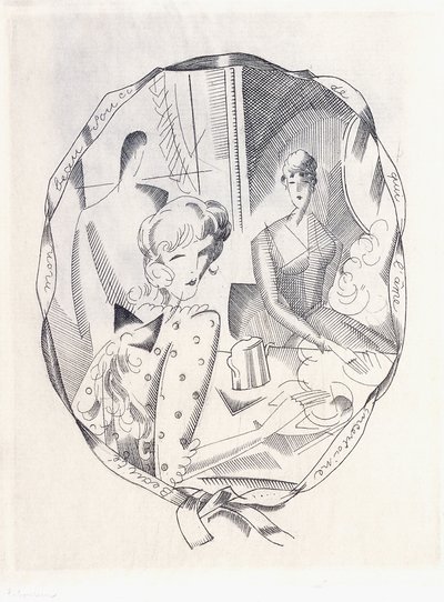 Illustration af to koketter og en gentleman, 1920 af Jean Emile Laboureur