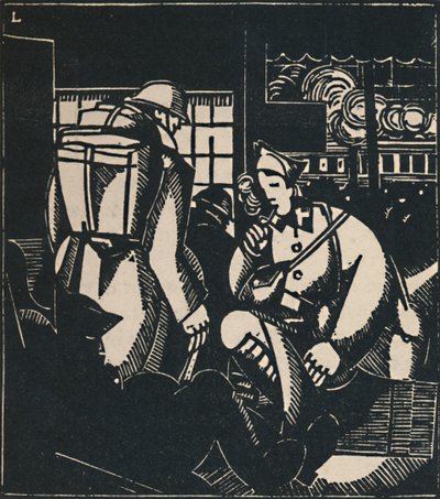 Soldater på stationen, 1919 af Jean Emile Laboureur