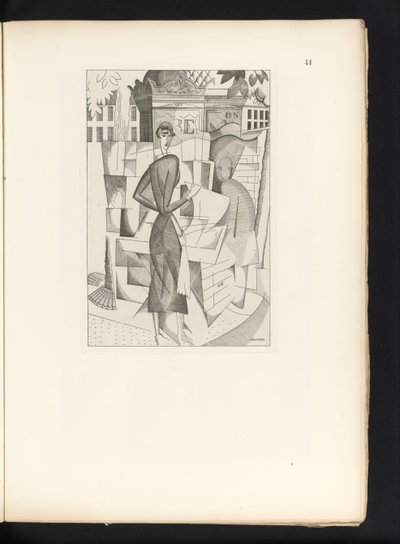 Mand og kvinde ved en aviskiosk Le kiosque a journaux (original titel) af Jean Emile Laboureur