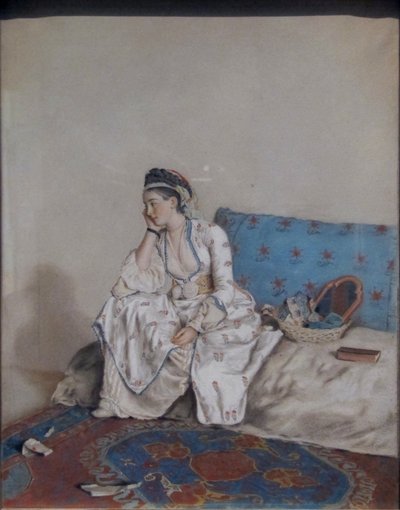 En eftertænksom dame på en sofa af Jean Étienne Liotard