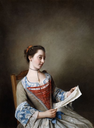 La Belle Liseus: Portræt af Miss Susanna Lewis, siddende, i kostume af en Lyonnaise-bonde, af Jean Étienne Liotard