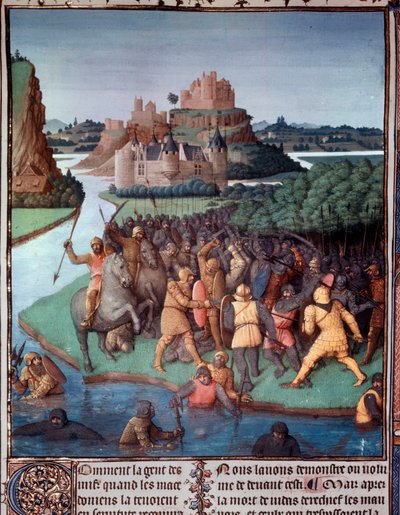 Slaget mellem jøder og makedonere Miniature taget fra "The Book of Ancient Jews"" (Judaic Antiquites) af Jean Fouquet (1420-1481) 15. århundredes Paris, B.N. af Jean Fouquet