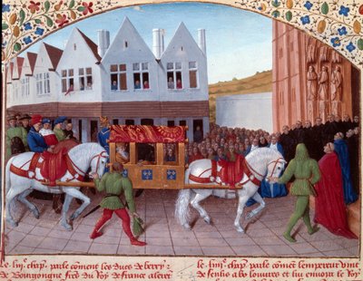 Entrée af Charles IV (1316-1378) tysk kejser i 1378 i Saint-Denis. Miniature fra "" Grandes Chronicles de France"" (Folio 442). Enlumine af Jean Fouquet (1400-tallet) af Jean Fouquet
