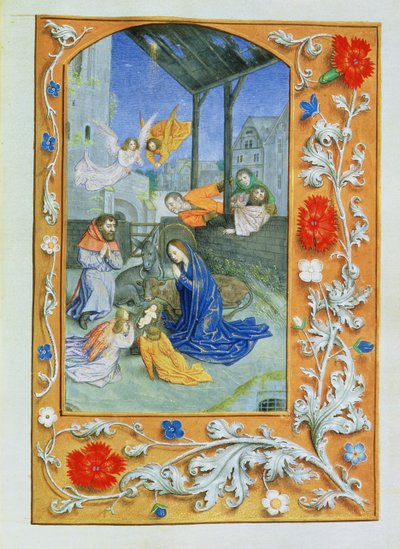 Ms 71 The Nativity, fra Hours of Etienne Chevalier, ca. 1445 (vellum) af Jean Fouquet