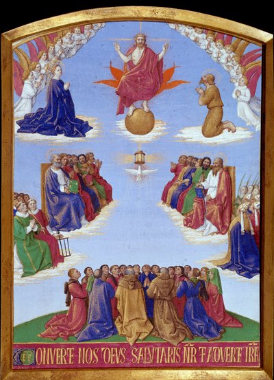 Pentecote: Helligåndens himmelfart. Miniature taget fra "" The Book of Hours of Etienne Chevalier"" af Jean Fouquet (1420-1477/1481) af Jean Fouquet