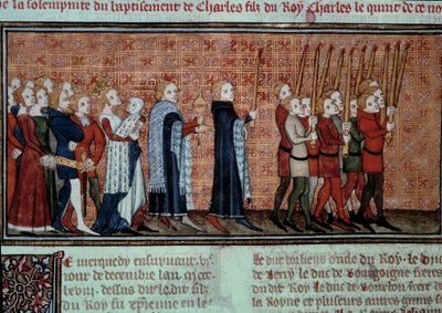 Procession i anledning af Karl VIs dåb (1368-1422) båret af dronning Jeanne d