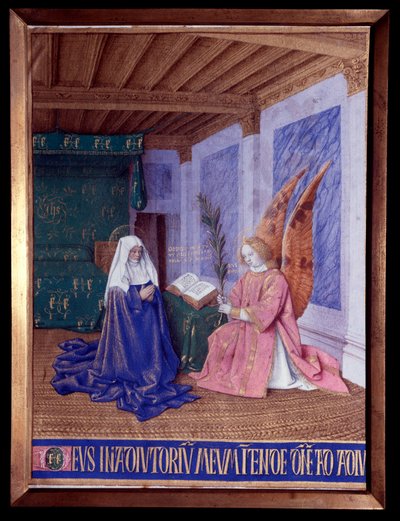 The Hours of the Virgin: The Second Annunciation Miniature i "The Hours of Etienne Chevalier" af Jean Fouquet (1420-1481) af Jean Fouquet