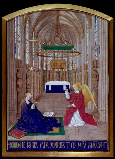 Miniature Annunciation taget fra "" Etienne Chevaliers timebog"" af Jean Fouquet (1420-1477/1481) af Jean Fouquet