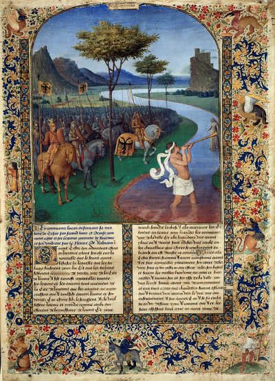 Rubicons passage af Jules Cesar Den romerske general Jules Cesar krydsede Rubicon den 11/01/49 f.Kr., som udgør adskillelsen mellem Cisalpine Gallien og Italien. Miniature fra "" oldtidens historie til Cesar og romernes fakta"" af Jean Fouquet ( af Jean Fouquet